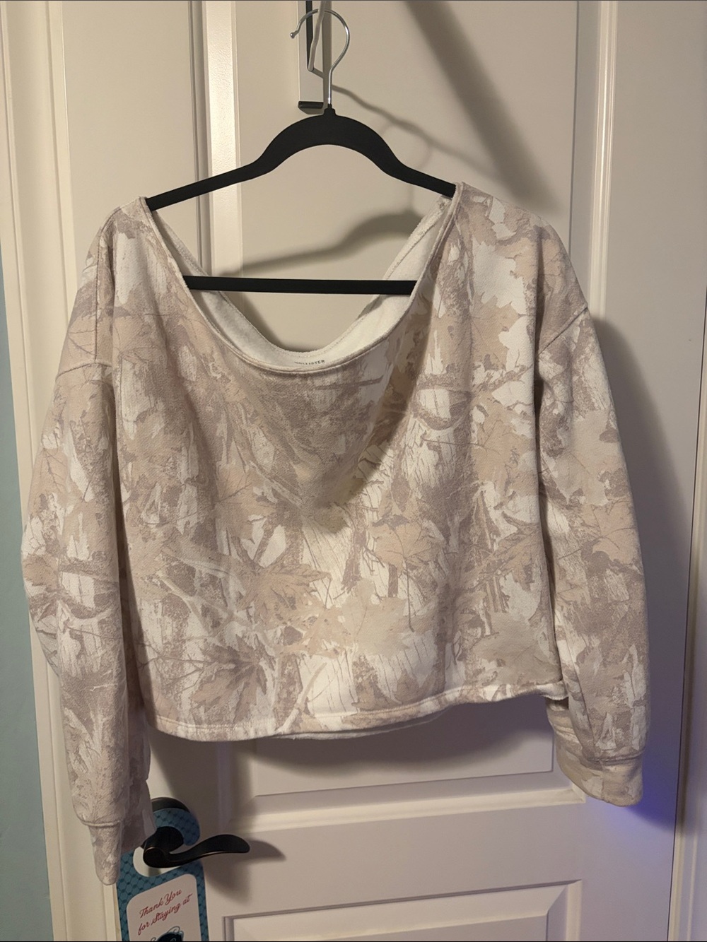 Hollister cream camo camouflage cropped off-the-shoulder sweatshirt